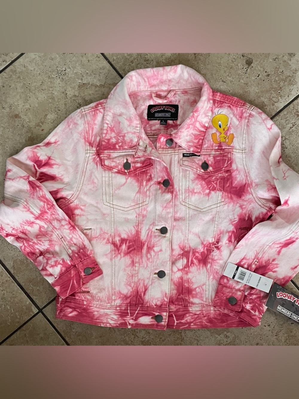Warner Bros. LOONEY TUNS Members Only Vintage Pink Tie-Dye Tweety Denim Jacket
